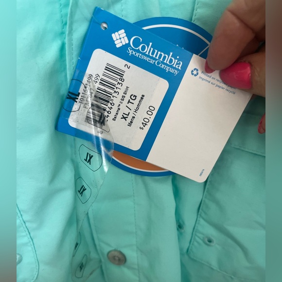 NWT COLUMBIA PFG Fishing Shirt men XL Omni Shade UPF 30 BAHAMA II Turquois shirt - Picture 9 of 16